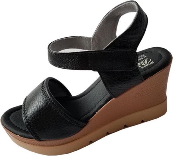 Giày Sandal Nữ Đế Xuồng BIGGBEN Da Bò Cao Cấp SDX11 - 37 - Đen