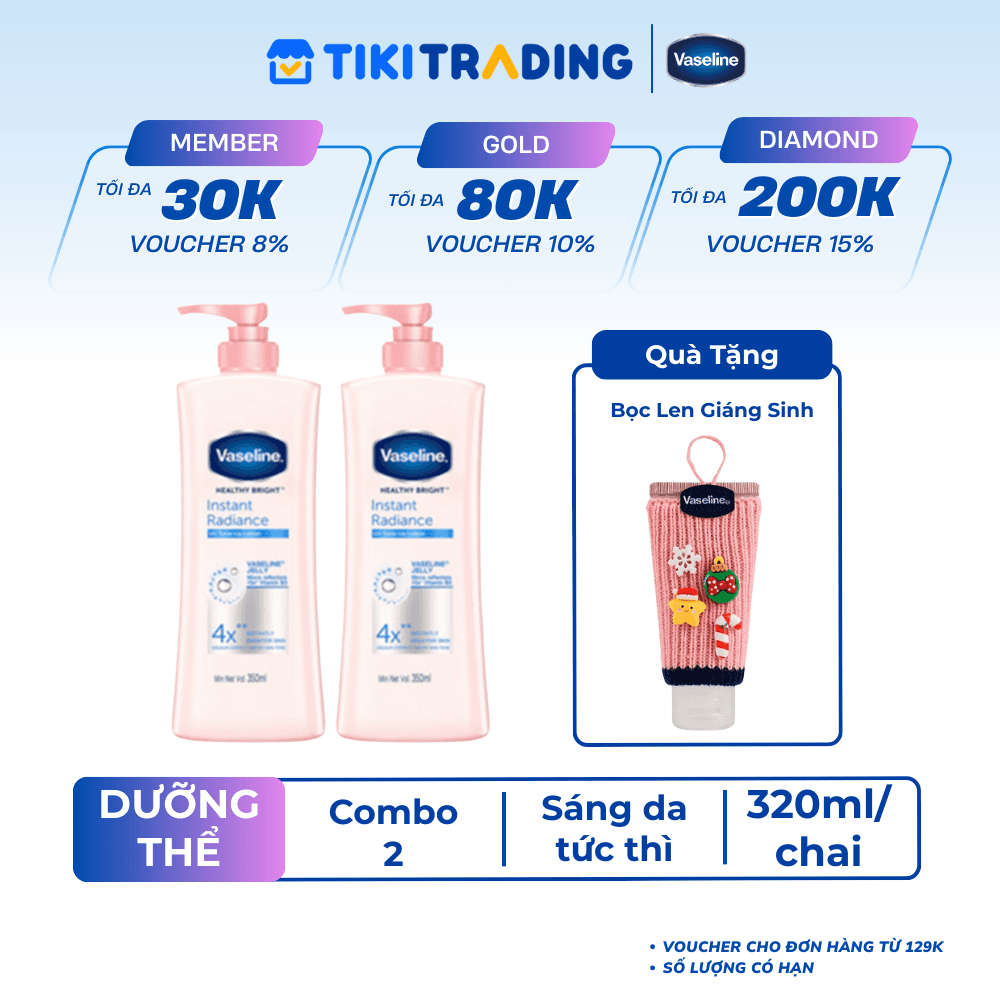 Combo 2 Sữa dưỡng thể dưỡng sáng da tức thì VASELINE Healthy Bright Instant Radiance 320MLchai