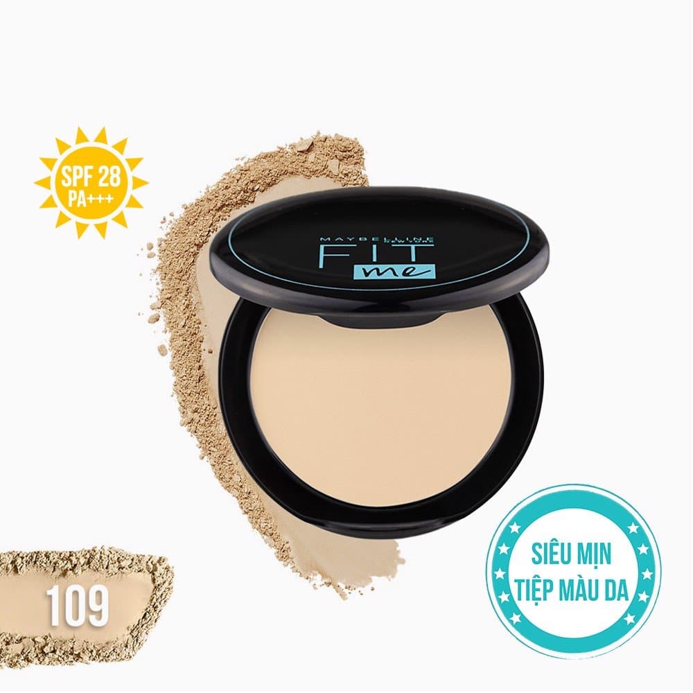 Phấn Nền Kiềm Dầu Chống Nắng 12H SPF28 PA Mịn Lì Lâu Trôi Fit Me Maybelline New York Compact Powder 6g - 109 Light Ivory