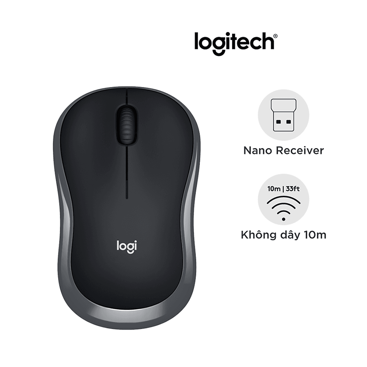 Chuột không dây Logitech B175 - đầu thu USB 2.4Ghz, pin 1 năm, nhỏ gọn, thiết kế thuận cả 2 tay, phù hợp PC Laptop - Hàng chính hãng