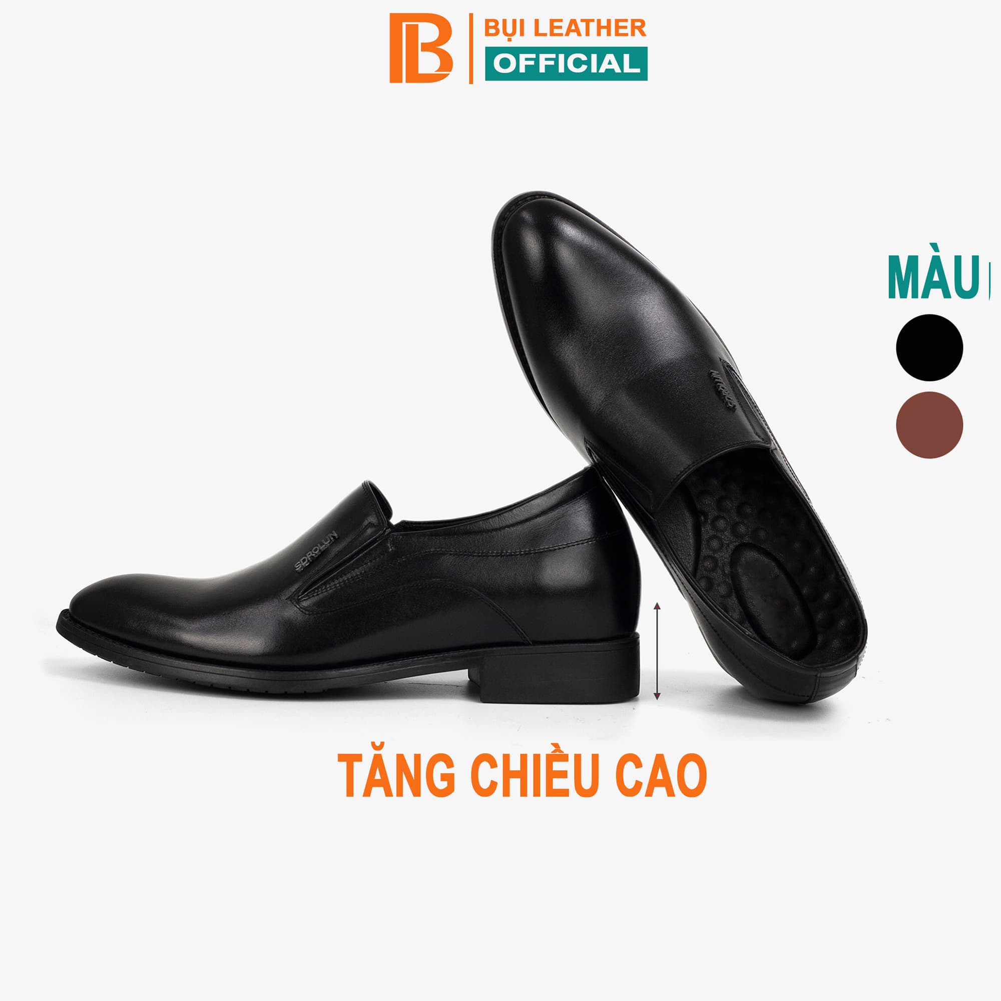 Giày lười da tăng chiều cao nam Bụi Leather G111 - Da bò Nappa cao cấp - Bảo hành 12 tháng - Màu Đen - 40
