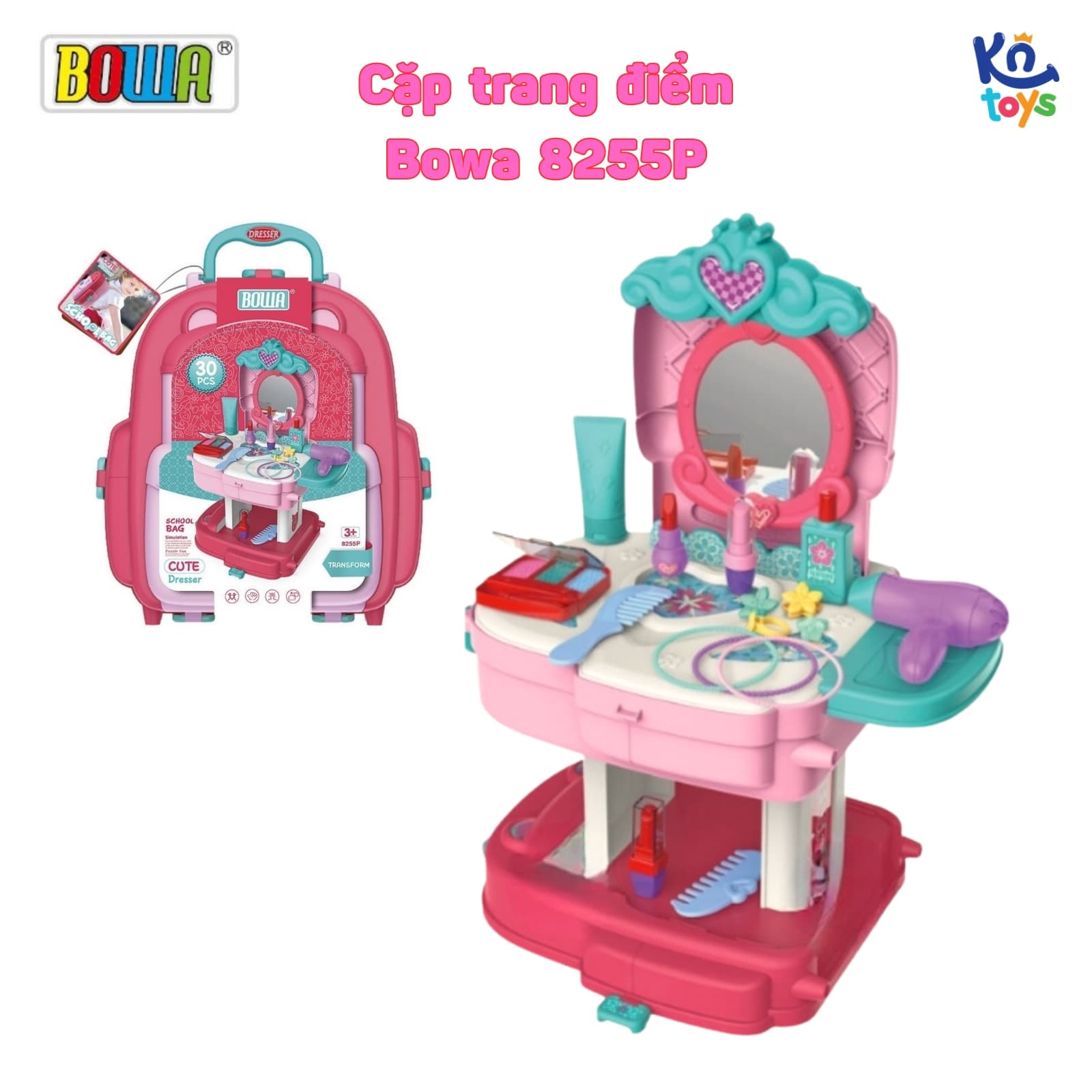 Bộ đồ chơi nhập vai BOWA  Bộ Trang điểm  BOWA 8252  BOWA 8255P  - BOWA 8255P - Cặp trang điểm 2in1 30 món