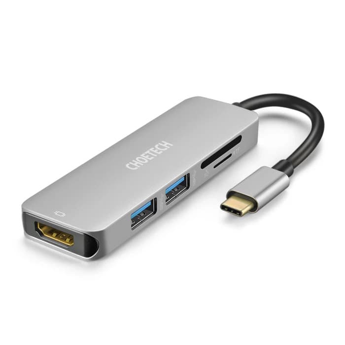 Hub Adapter chuyển đổi 5 in 1 Type-C ra 2 cổng USB 3.0, cổng HDMI 4K, & cổng thẻ nhớ SD và thẻ TF hiệu CHOETECH M18 dùng cho điện thoại Macbook Laptop tốc độ cao, kết nối nhiều thiết bị, trình chiếu video - Hàng chính hãng - Bạc