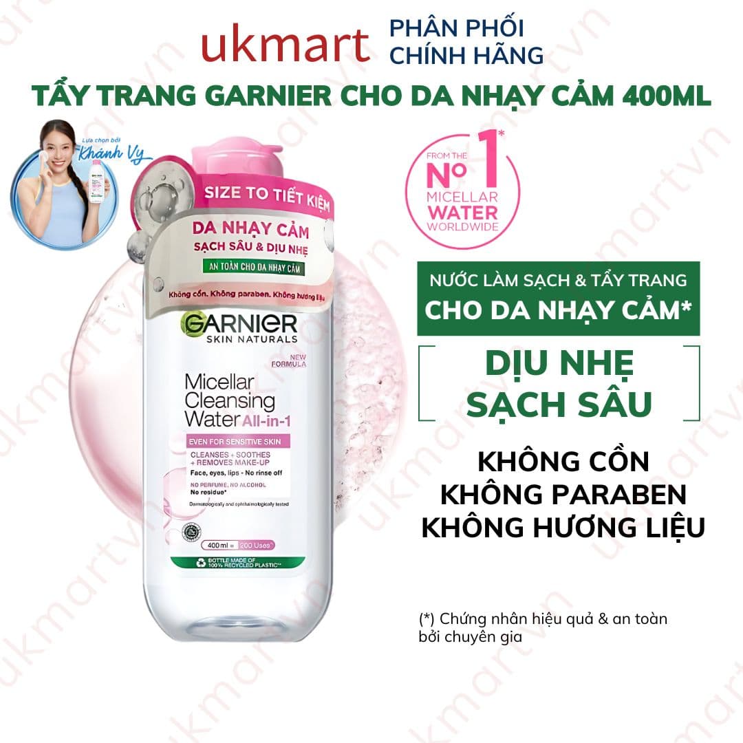 Nước Tẩy Trang làm Sạch Sâu Garnier Micellar Cleansing Water - 400ml Hồng Da thường