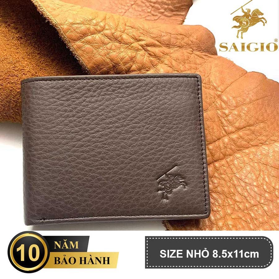 Ví Nam Mini Nhỏ Gọn, Da Bò Mềm Mại GENTLE, Thiết Kế Hiện Đại, Nhiều Ngăn Đựng Tiền và Thẻ Tiện Dụng, Dáng Ngang - Gập 2 - Hàng Chính Hãng SAIGIO - Nâu - Có Khóa Kéo