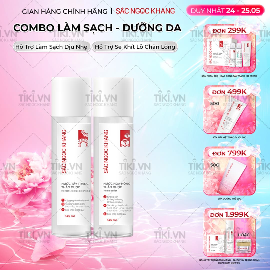 Bộ đôi làm sạch và dưỡng ẩm Sắc Ngọc Khang Nước tẩy trang 145ml   Nước hoa hồng 145ml