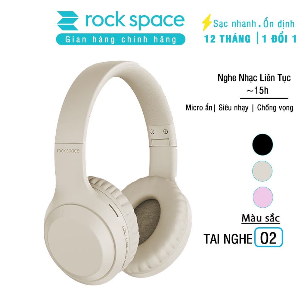 Headphone Tai Nghe Chụp Tai bluetooth Rockspace O2 kết nối không dây có mic nghe nhạc liên tục 15h - Hàng chính hãng bảo hành 12 tháng - Màu kaki sang trọng