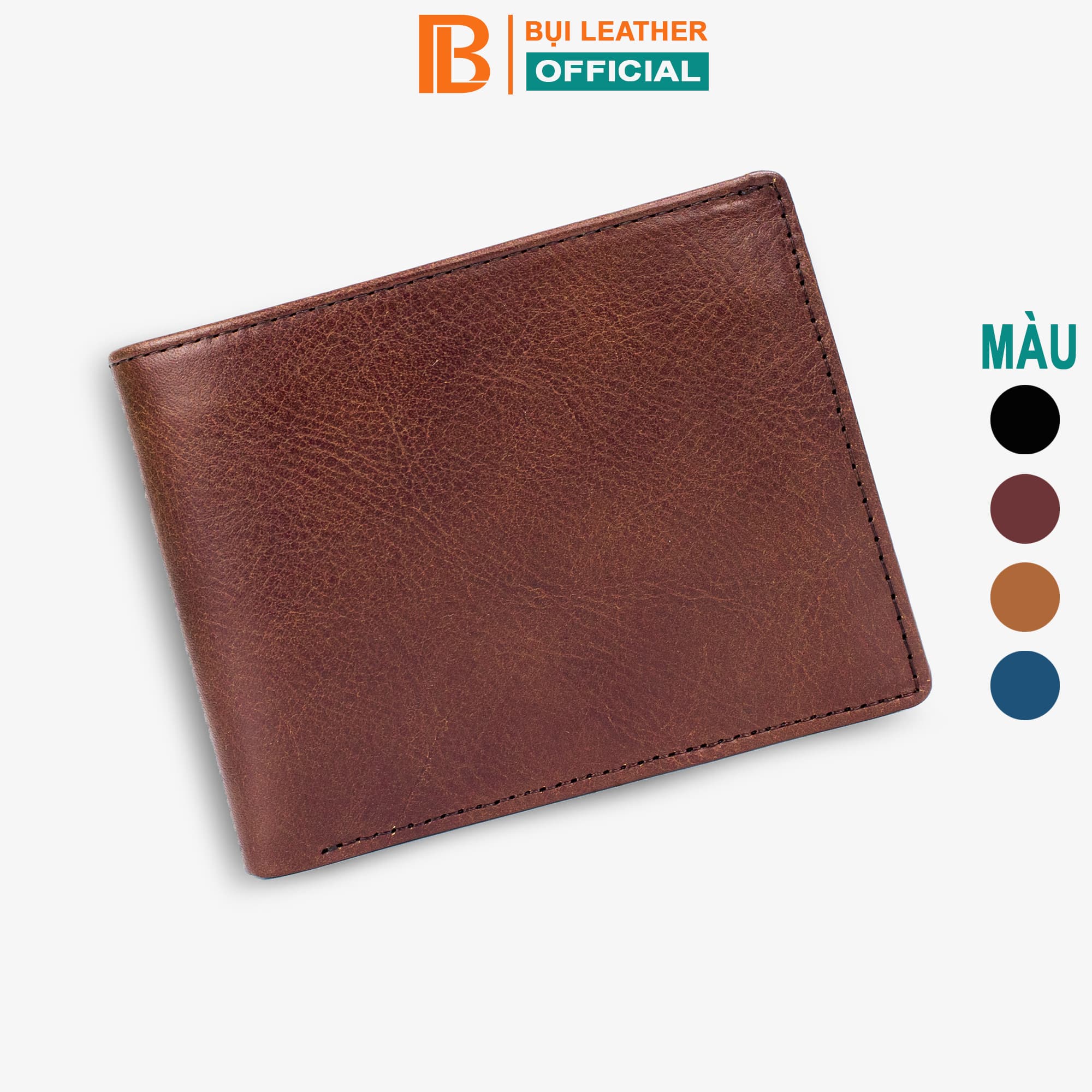 Ví nam, bóp nam da bò Nappa Bụi Leather V104 - Bảo hành 12 tháng - Ngang nâu cafe
