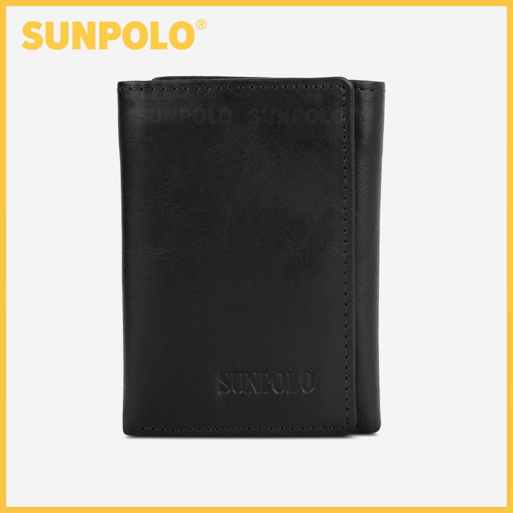 Ví Nam Đứng Gấp 3 Da Bò Cao Cấp SUNPOLO WSTF51 Đen, Nâu Đỏ, Xanh - Màu Đen - Onesize