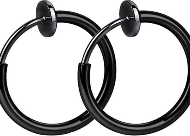 Bông tai nam titan kẹp vành không cần bấm lỗ xỏ lỗ 2 chiếc - Màu đen