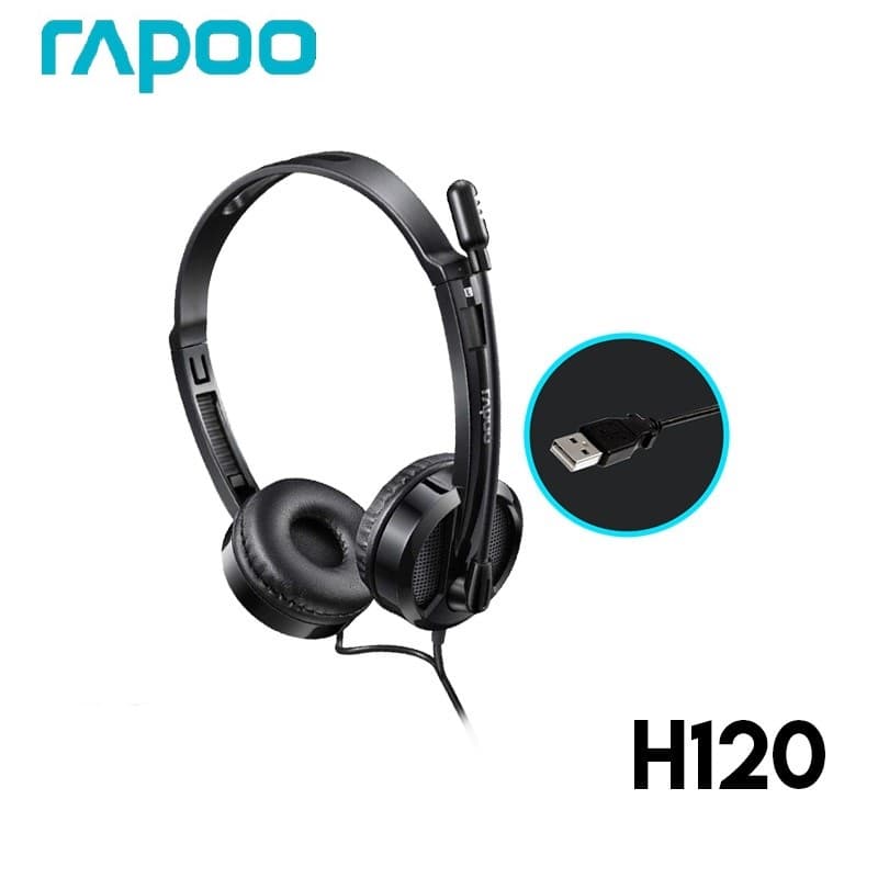 Tai nghe chup tai có dây RAPOO H120, jack cắm USB - Hàng chính hãng