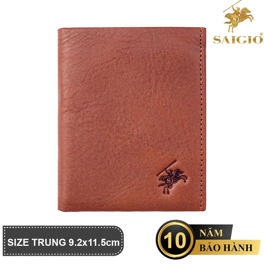 Ví Nam Đứng Nhỏ Gọn, Da Bò SÁP - Vân Tự Nhiên, Size Trung, Thiết Kế Cổ Điển, Đơn Giản - Mỏng Nhẹ, Dáng Đứng - Gập 2, Ngăn Đựng Tiền Có Khóa Kéo, Nhiều Ngăn Để Giấy Tờ Tiện Dụng - Nâu bò - Có Khóa Kéo