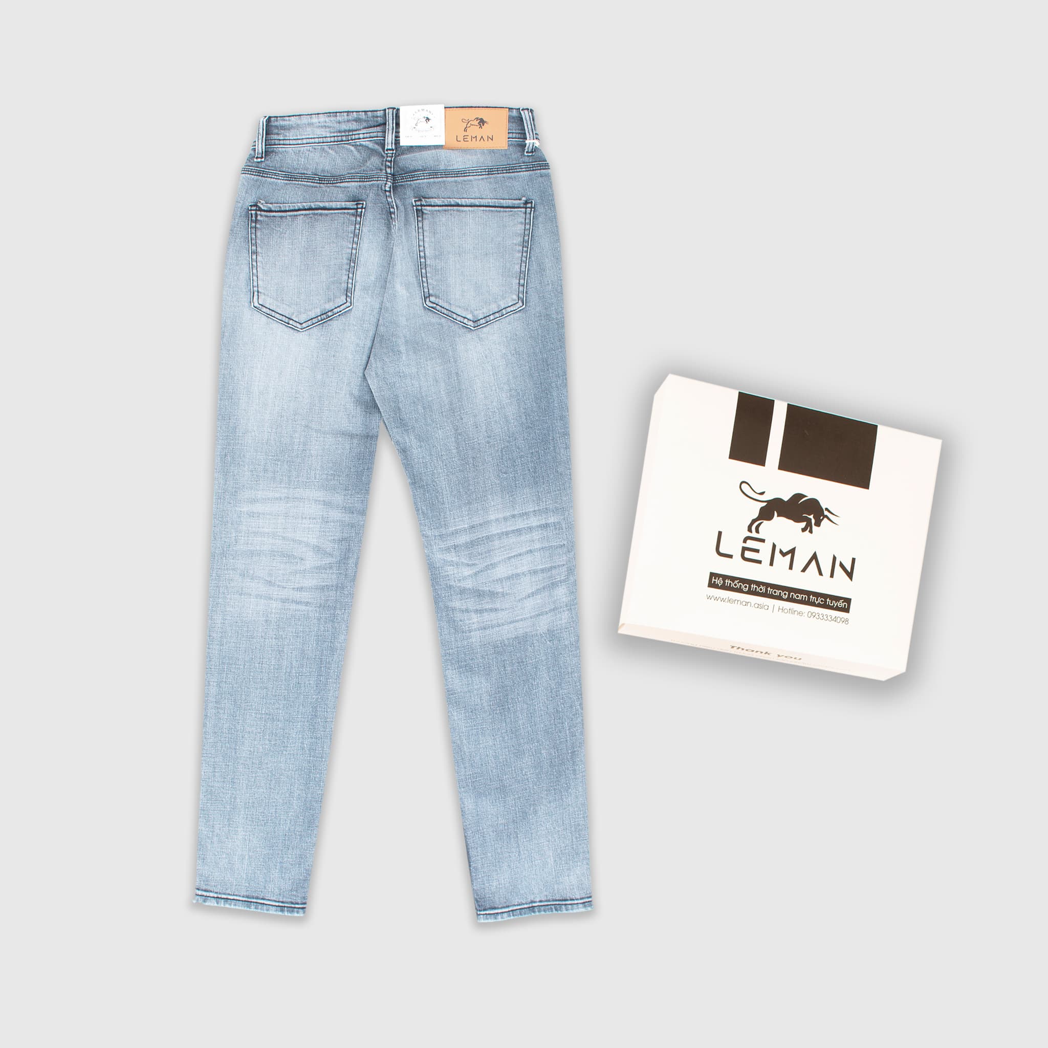 Quần Jean nam Leman xám khói trơn JD13 - Slim Form - 36 - Xám khói