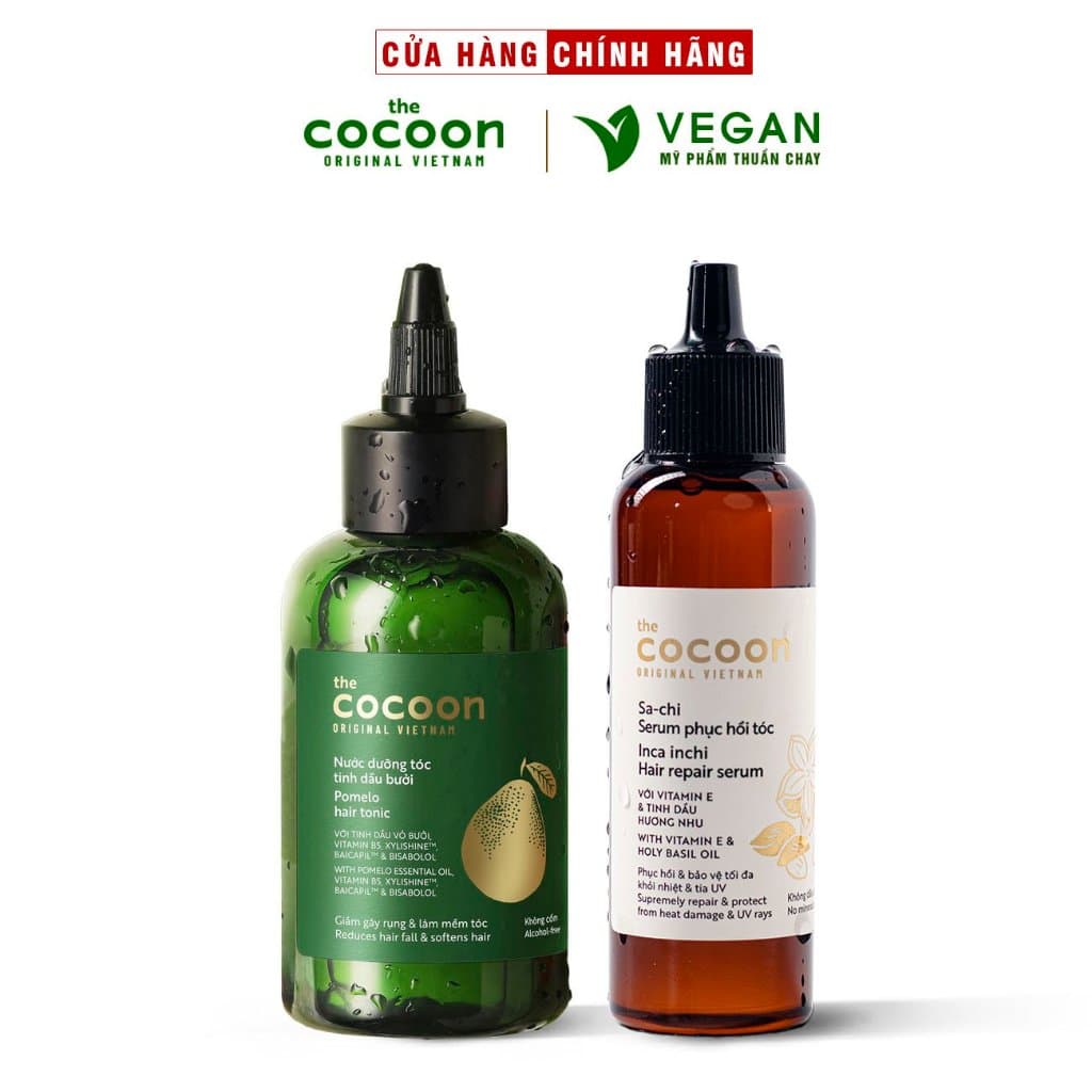 Combo Nước dưỡng tóc bưởi pomelo Cocoon 140ml  Serum Sa-chi phục hồi tóc COCOON 70ml