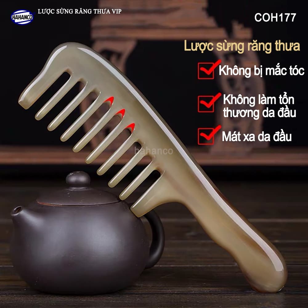 Lược sừng răng thưa xuất Nhật hàng VIP Size XL - 19cm COH177 - Cho tất cả các loại tóc xoăn xù rối - Chăm sóc tóc