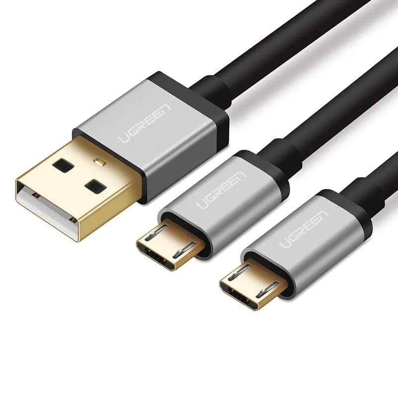 Cap sac truyên dư liêu USB 2.0 sang 2 đâu MICRO USB cao câp 0.5M màu Đen  Ugreen 196OL40347US Hàng chính hãng