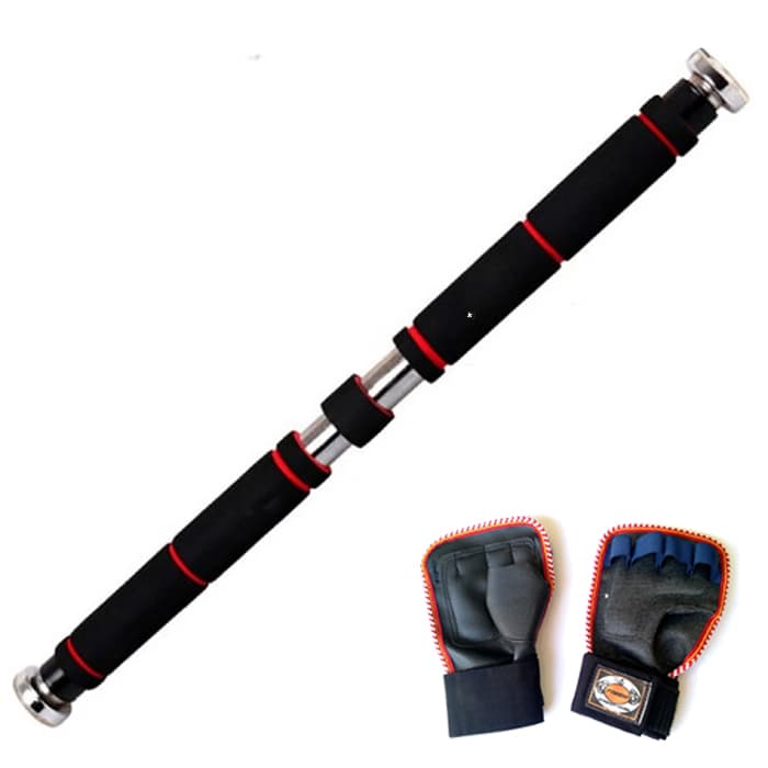 Xà Đơn Treo Tường Gắn Cửa Đen Đỏ Chịu Lực 150kg Chính Hãng Đại Nam Sport  Kèm Găng Tay Tập Xà - KT 83cm-130cm