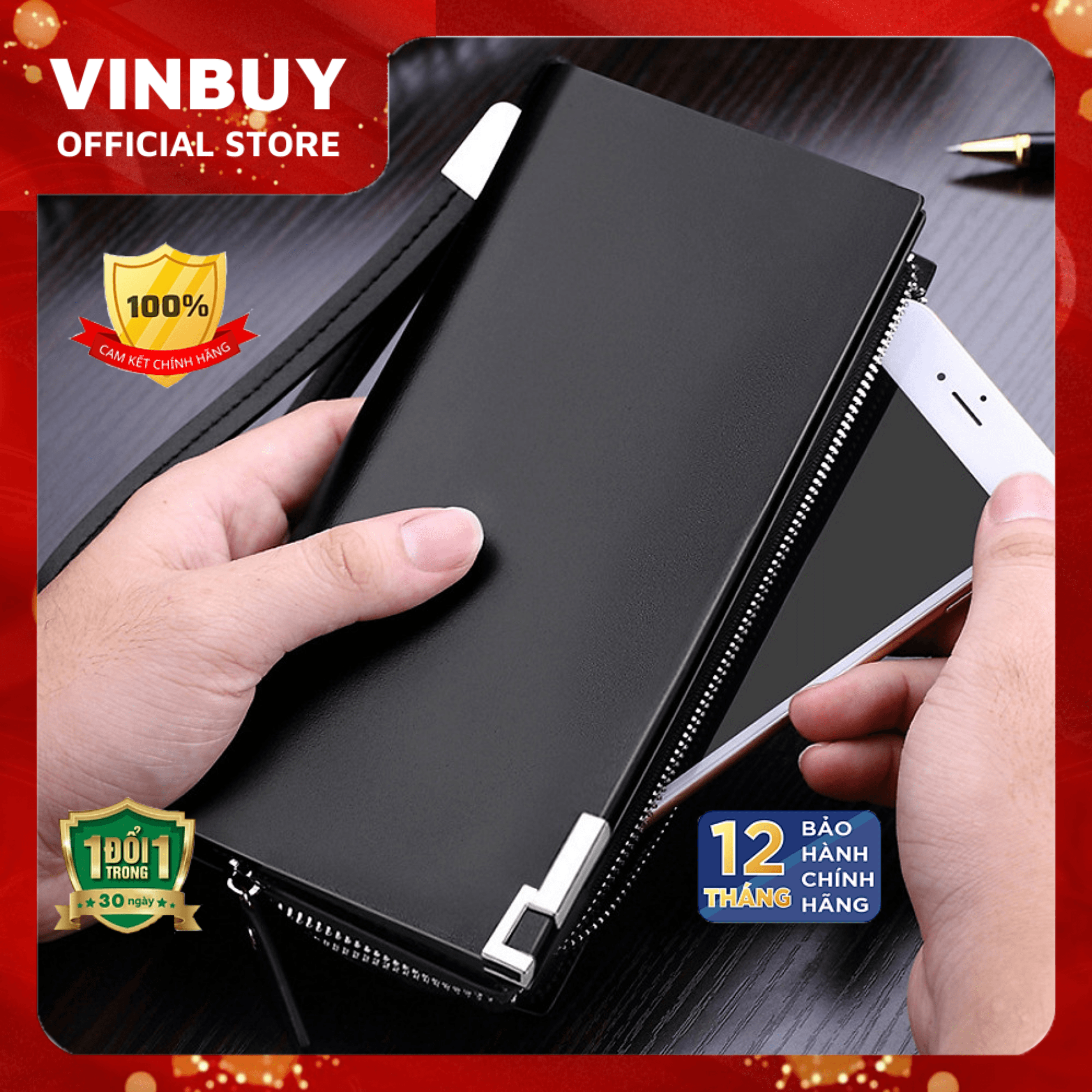 Ví Nam, Nữ Cầm Tay Cao Cấp VinBuy  Bóp Nam, Nữ Kiểu Dáng Sang Trọng Cao Cấp Dành Cho Doanh Nhân  Hàng Chính Hãng VinBuy - Màu Đen