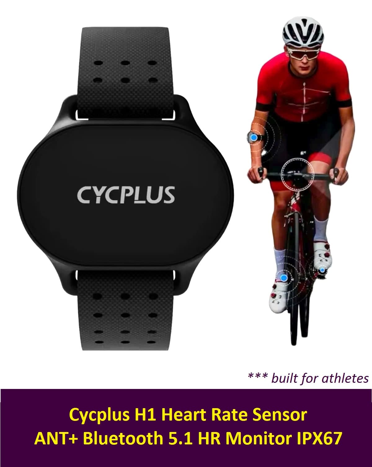 Cycplus H1 Dây Đo Nhip Tim ANT Bluetooth 5.1 HR Monitor IPX67 Tương Thích Strava Garmin Dành Cho Vận Động Viên Thể Thao