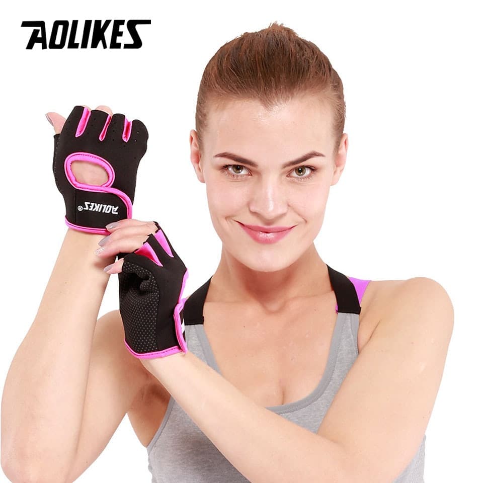 Găng tay tập gym AOLIKES A-1678 chống trơn trượt Sport Breathable Gloves - Rose Red - S