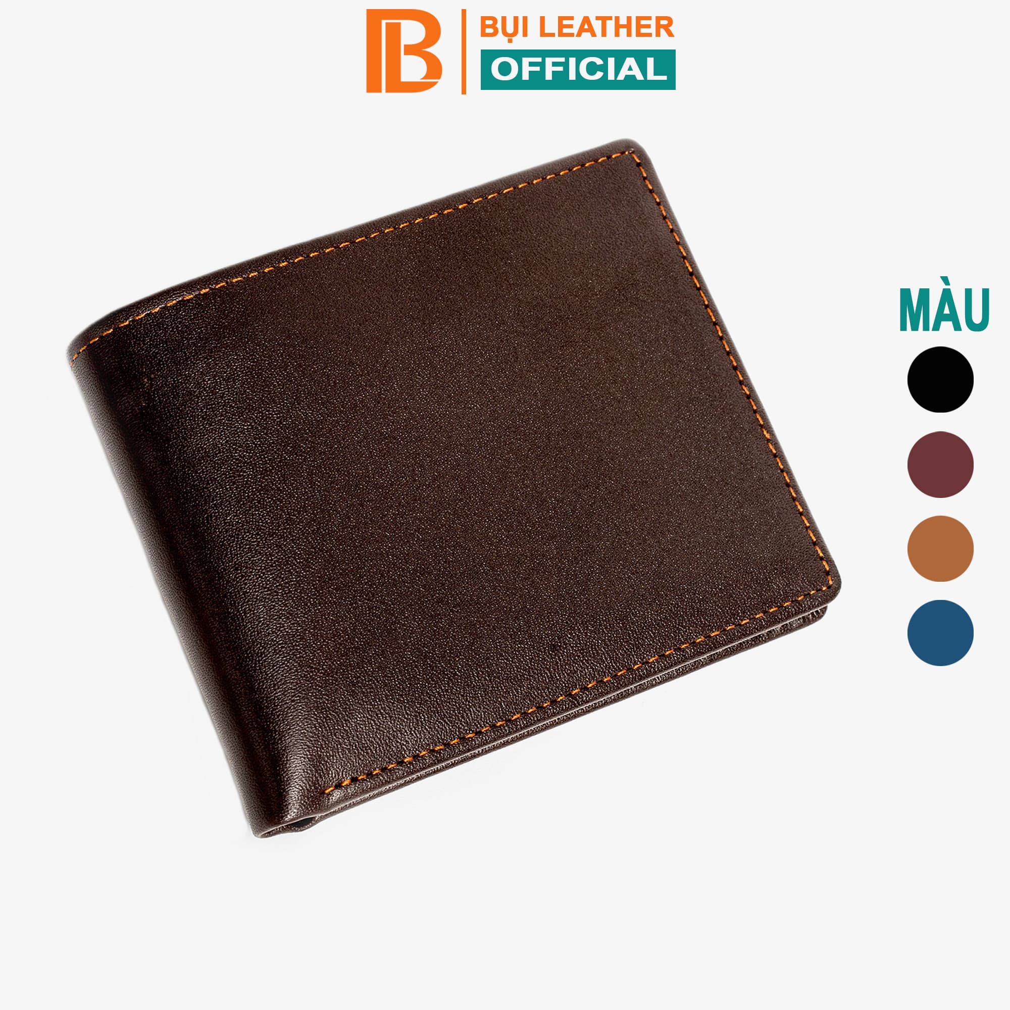 Ví nam, bóp nam da bò Nappa Bụi Leather V101 - Bảo hành 12 tháng - Ngang nâu