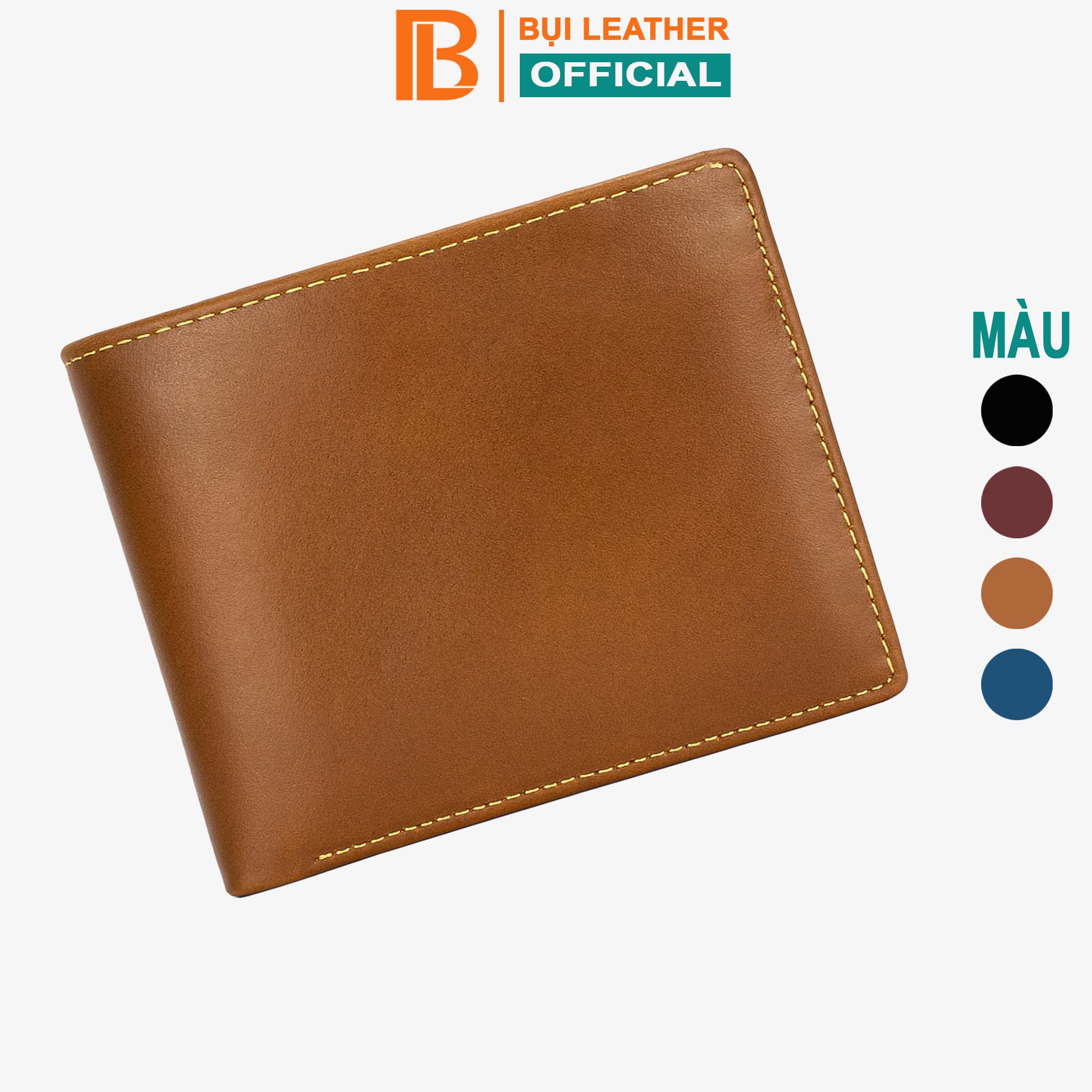 Ví nam, bóp nam da bò Nappa Bụi Leather V101 - Bảo hành 12 tháng - Ngang nâu bò
