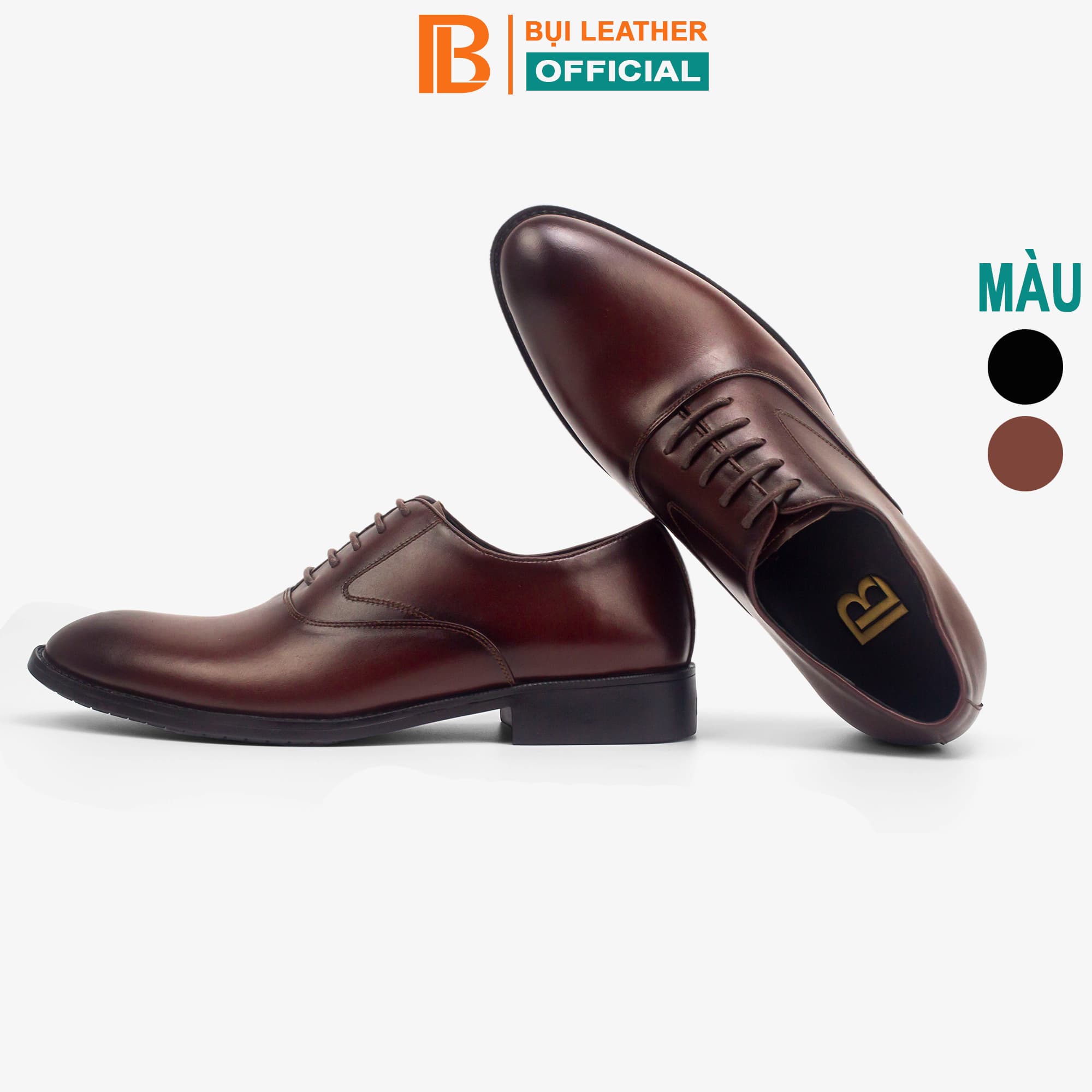 Giày da nam, giày oxford công sở Bụi Leather G104 - Da bò Nappa cao cấp - Bảo hành 12 tháng  - Màu nâu - 42