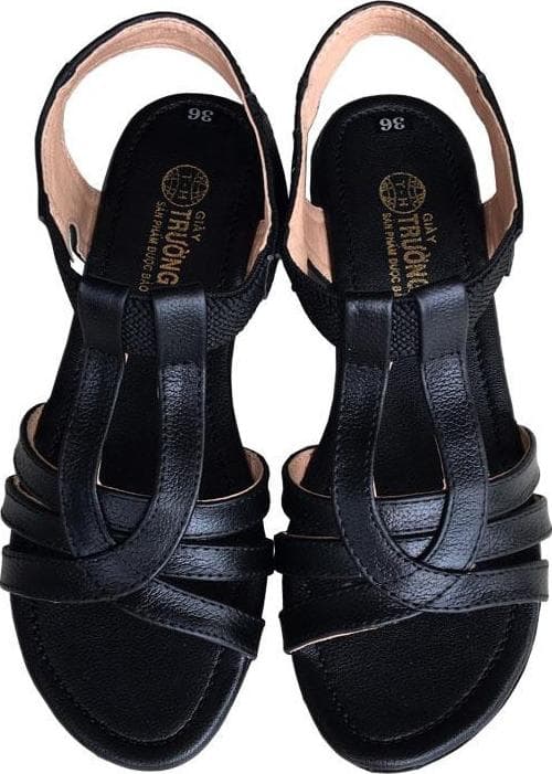 Giày sandal nữ Trường Hải đế cao 2.5cm quai dép da bò thật không nổ da đế cao su không trơn thời trang cao cấp SDN082 -  đen - 39
