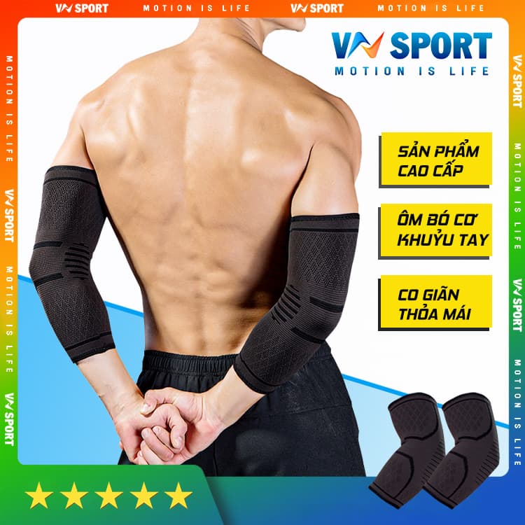 Băng Khuỷu Tay VNSPORT - VN2009, Băng Thun Ôm Cơ Và Bảo Vệ Khuỷu Tay - Hàng Chính Hãng - Đen - M
