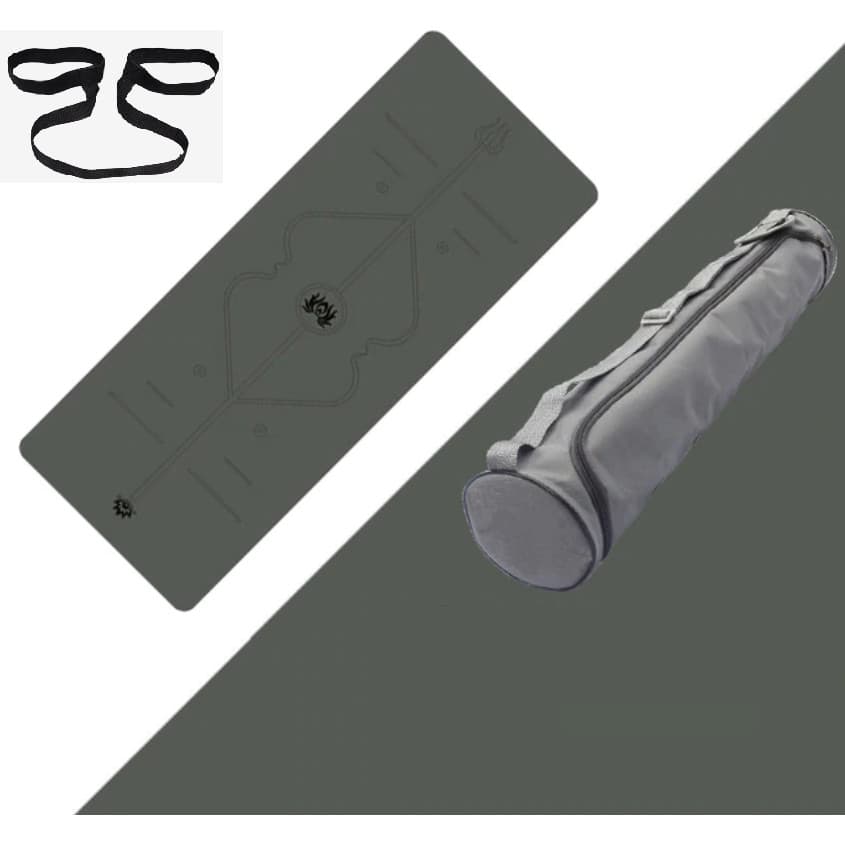 Thảm Yoga Cao Su Định Tuyến PU Tặng kèm Túi đựng Thảm Và Dây Buộc Thảm - XámTúi Dây