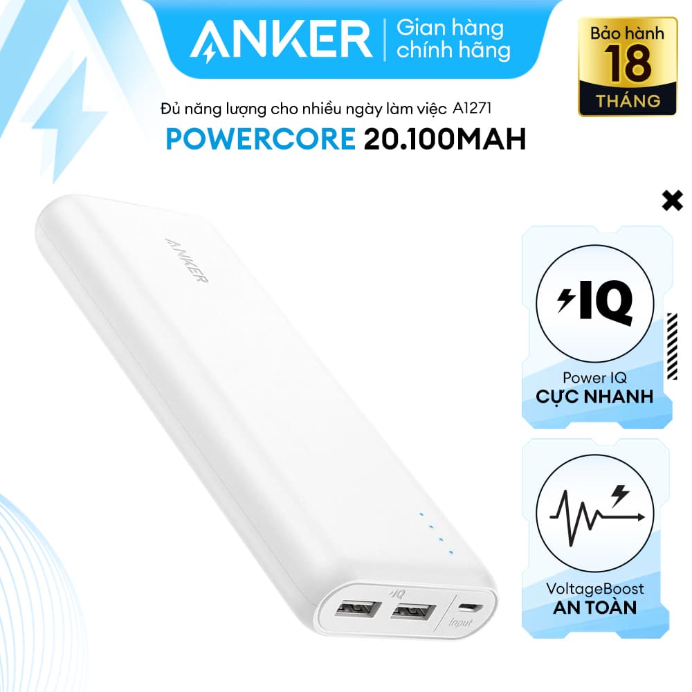 Pin Sạc Dự Phòng Anker PowerCore 20100mAh - A1271021 - Trắng - Hàng Chính Hãng
