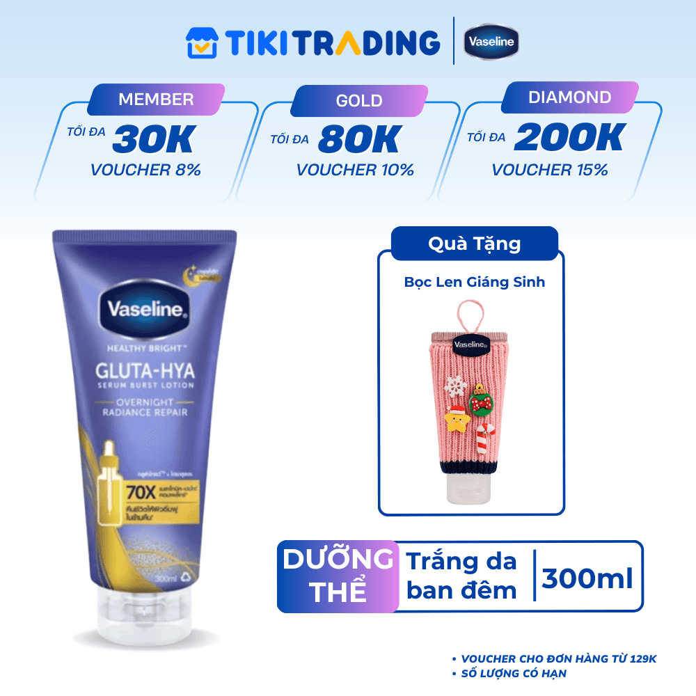 Sữa Dưỡng Thể Vaseline Gluta-Hya Trắng Da Ban Đêm Tuýp 300ml