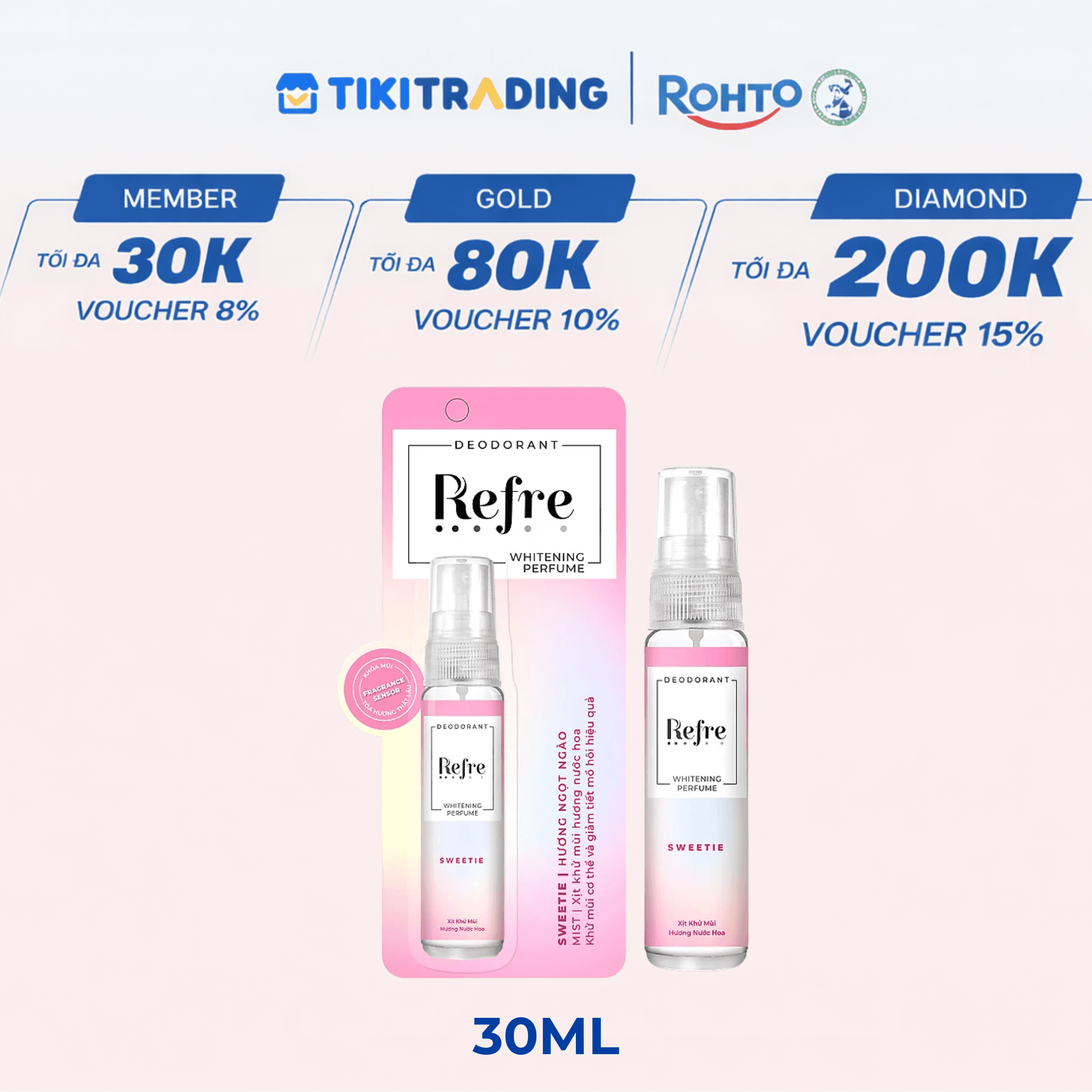 Xịt Khử Mùi Dưỡng Trắng Hương Nước Hoa Refre Whitening Sweetie Hương Ngọt Ngào 30ml