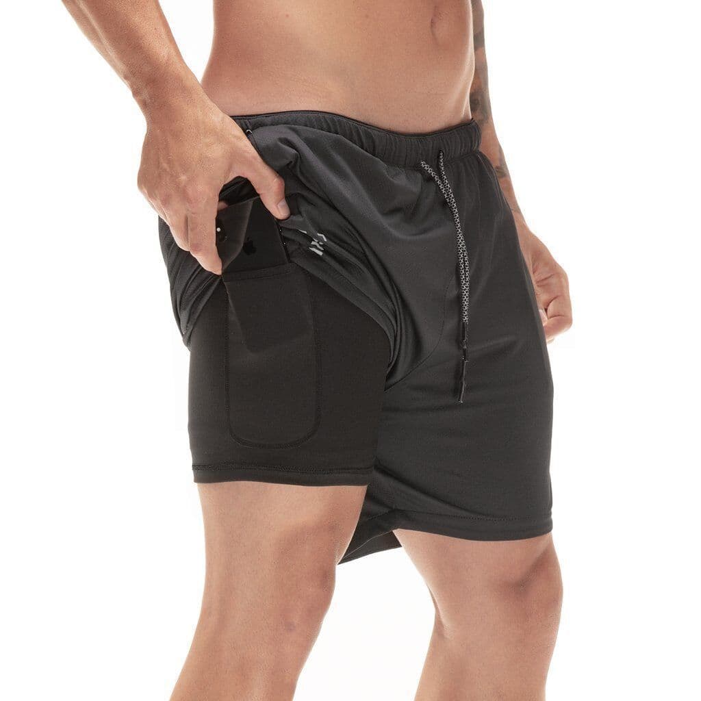 Quần Đùi Gym Nam 2 Lớp - Lót Quần Legging, Quần Short Thể Thao, Quần Legging Nam Liền Quần Đùi Tập Gym Nam SZone SQ516 - Đen - L