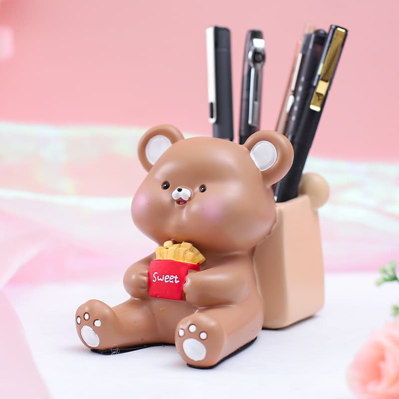 Ống Cắm Bút, Đựng Cọ Make Up, Đế Gác Điện Thoại, Văn phòng phẩm Happy Hanhan Animal Hàng Chính Hãng - Gấu