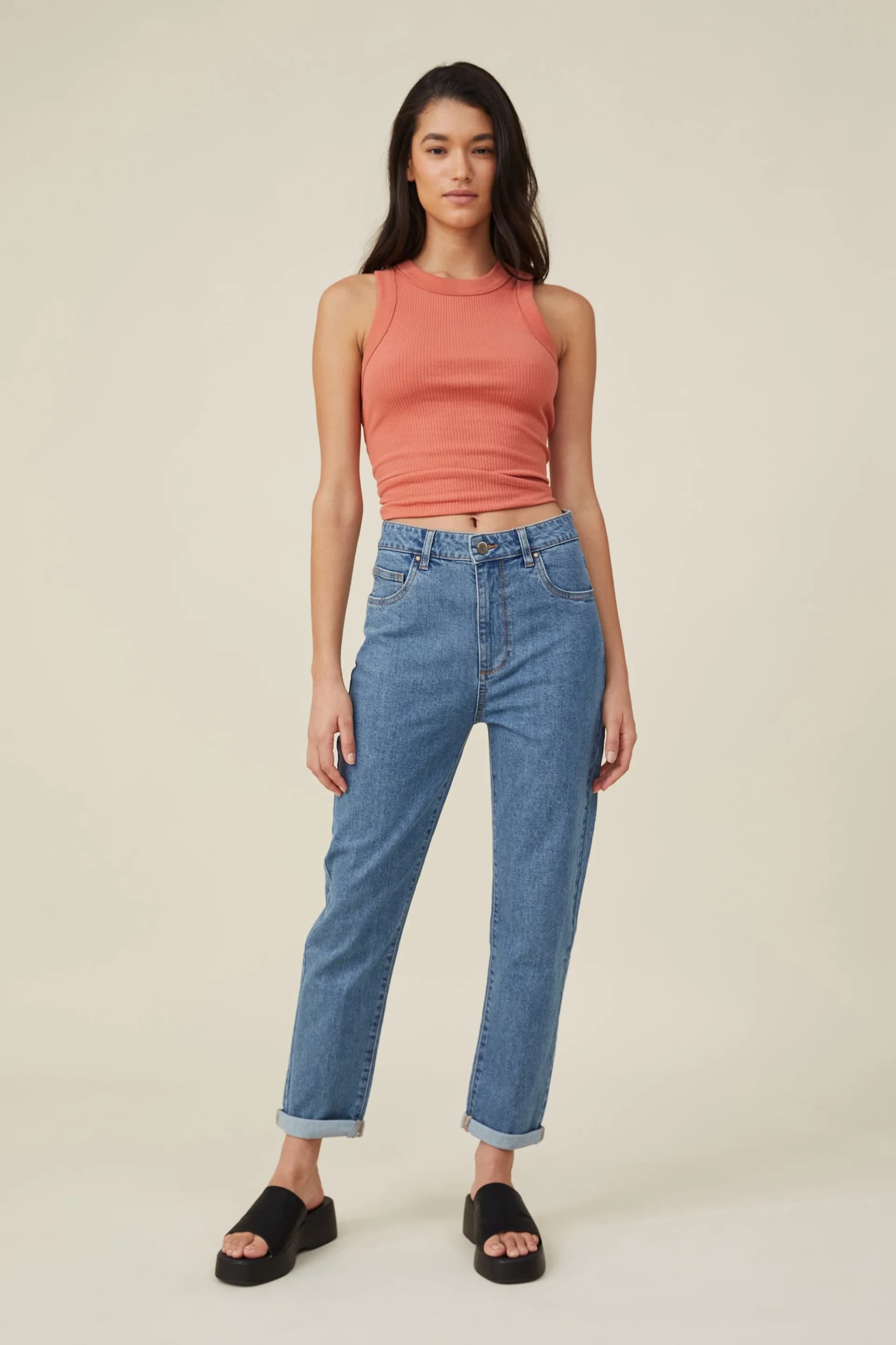 Cotton On - Quần Jeans Dài Nữ - Stretch Mom Jean - OFFSHORE BLUE