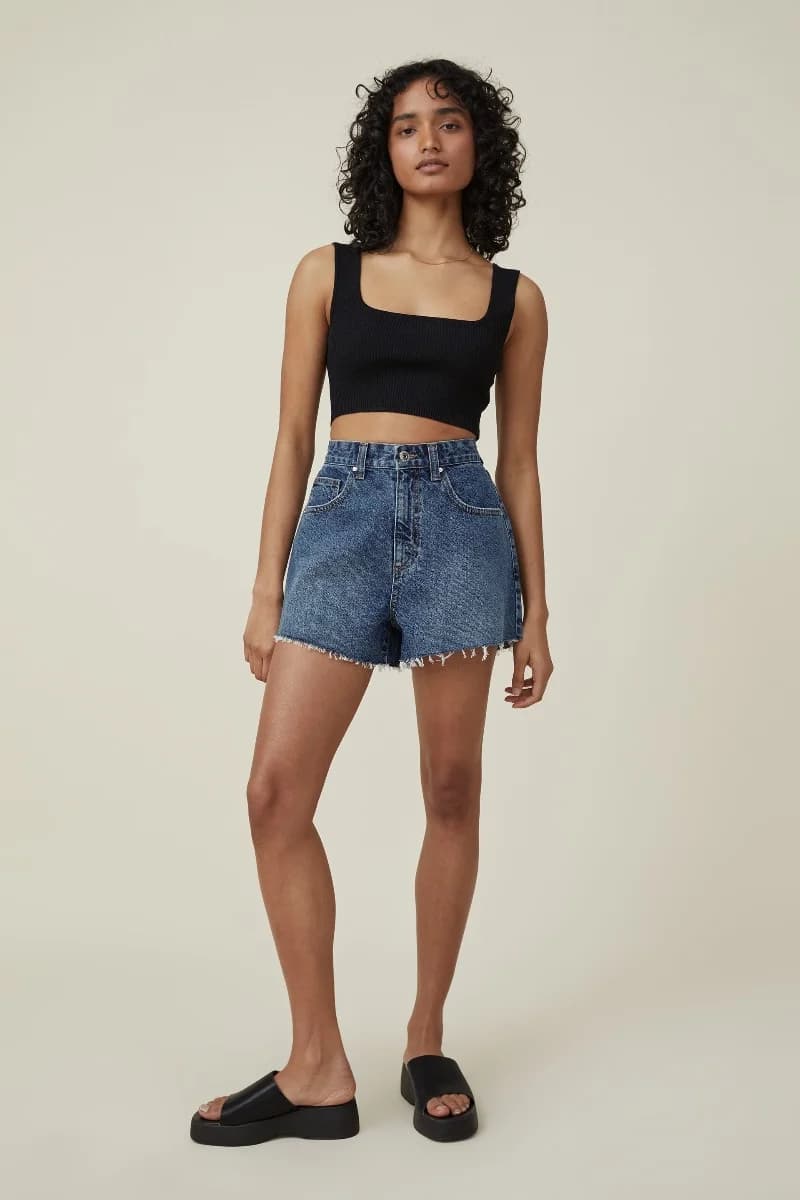 Cotton On - Quần Jeans Ngắn Nữ - High Mom Denim Short - HARBOUR BLUE