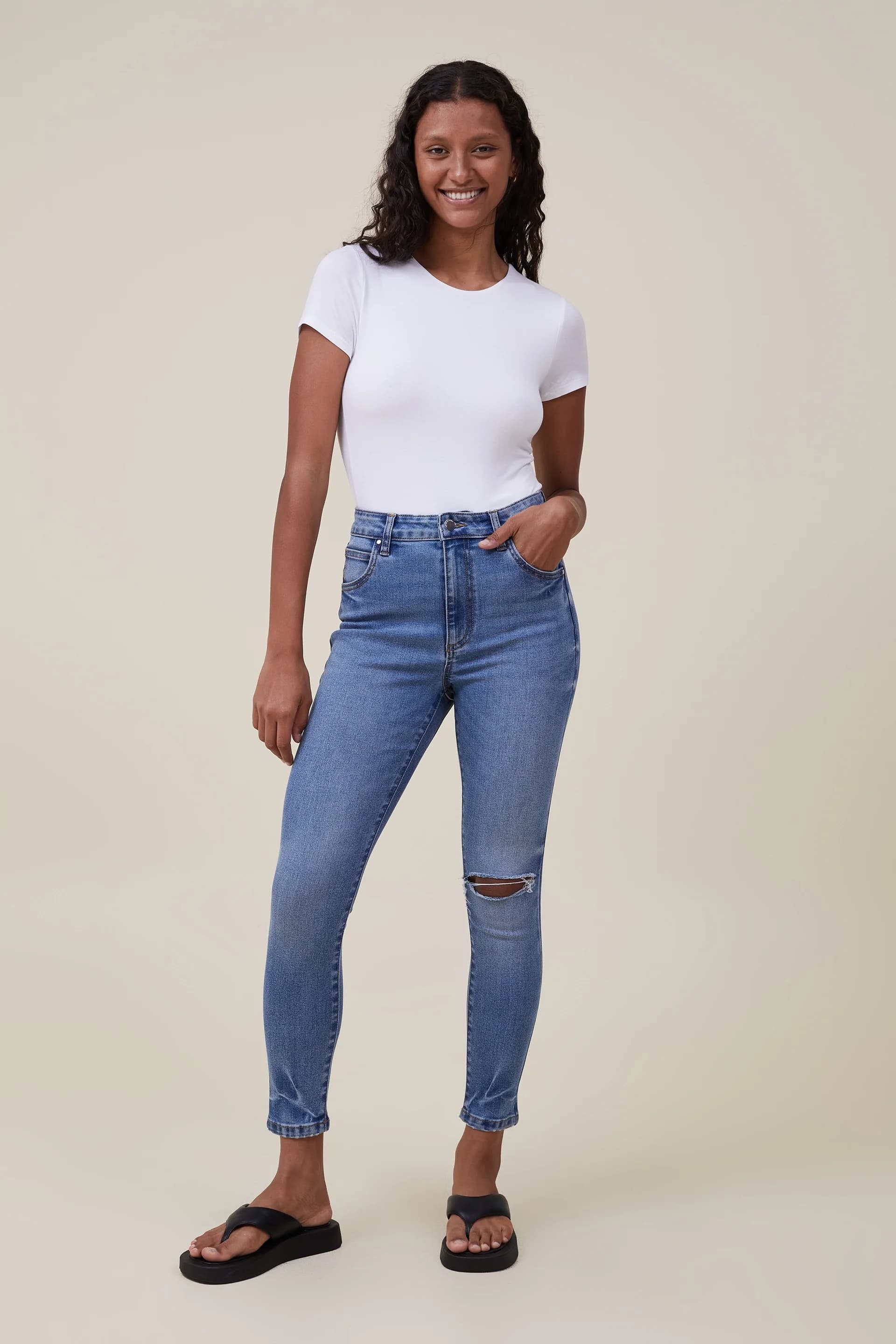 Cotton On - Quần Jeans Dài Nữ - High Rise Cropped Skinny Jean - SURFERS BLUE RIP