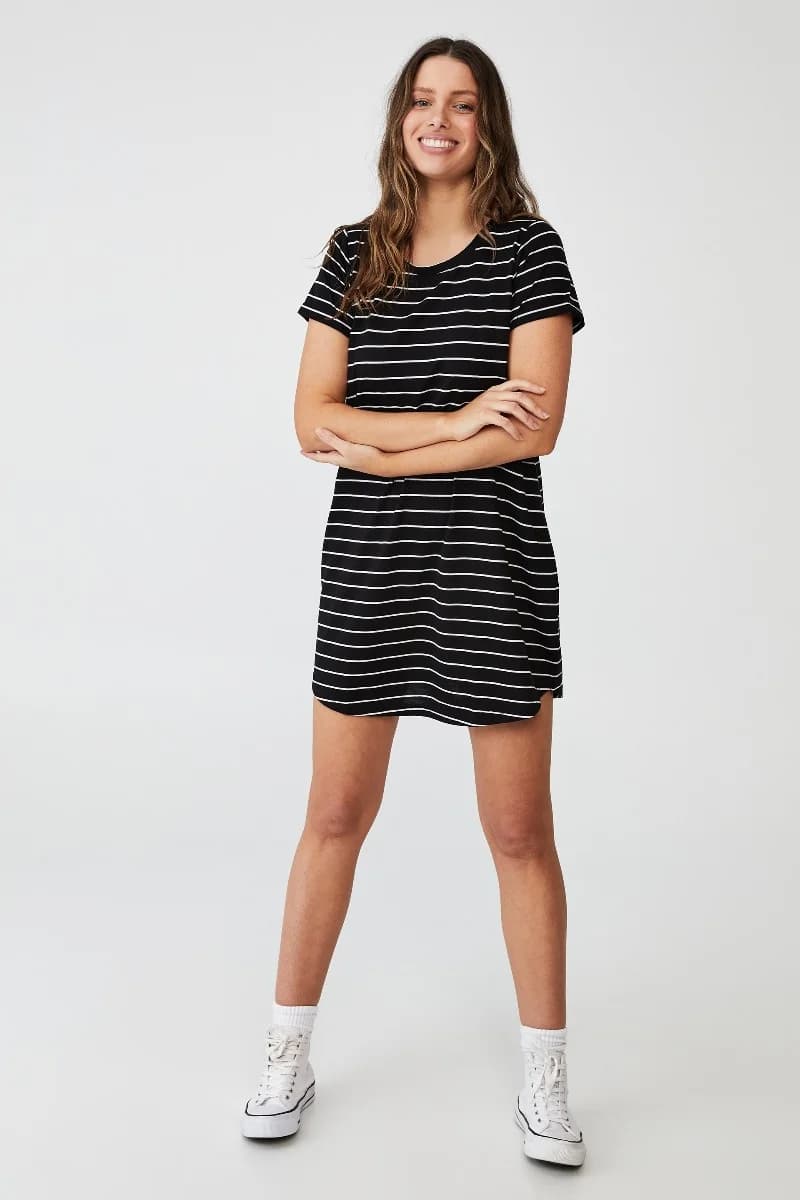 Cotton On - Đầm Suông Nữ - Tina Tshirt Dress 2 - BLACK/WHITE STRIPE