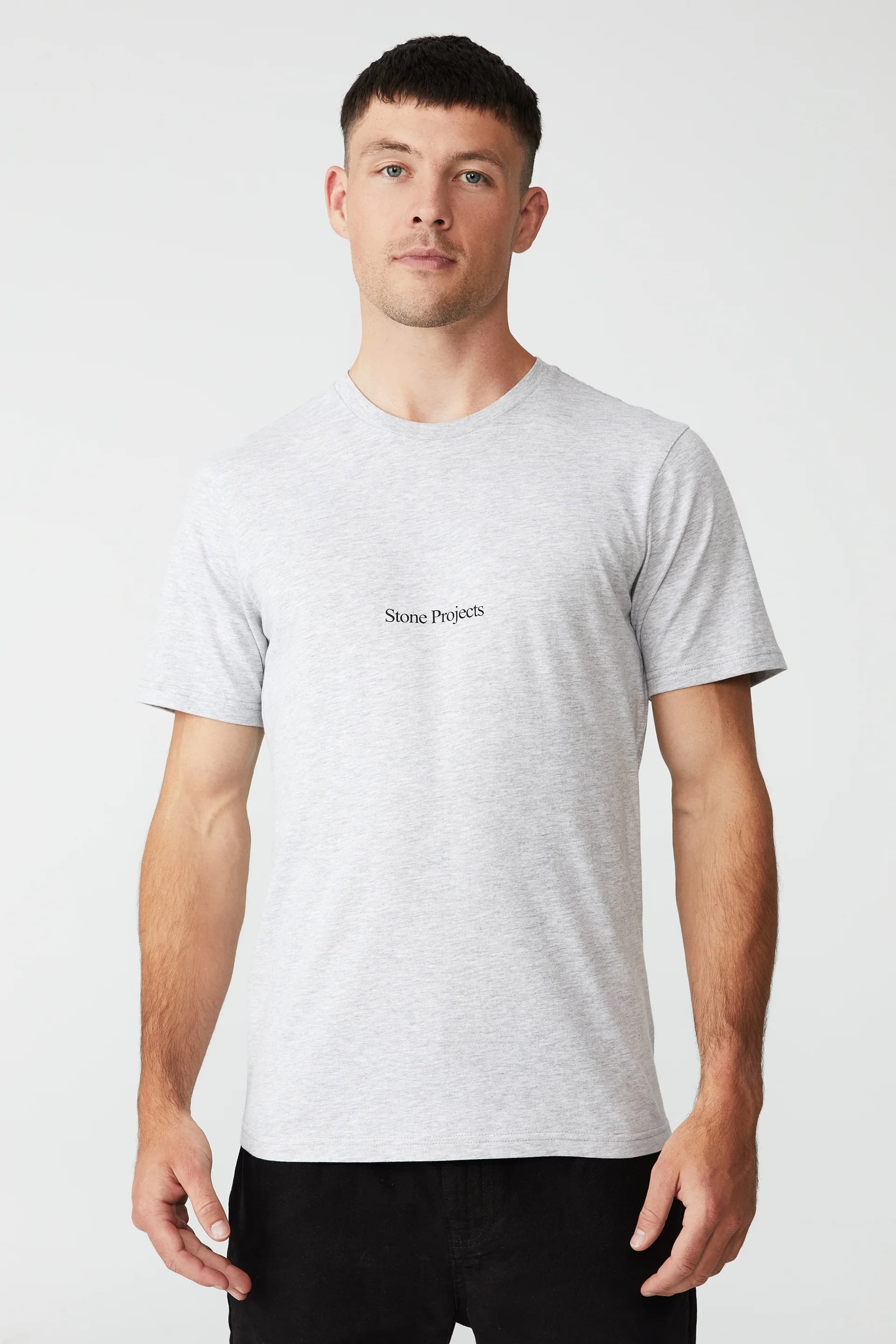 Cotton On - Áo Thun Có Họa Tiết Nam-Tbar Text T-Shirt - LIGHT GREY MARLE/STONE PROJECTS