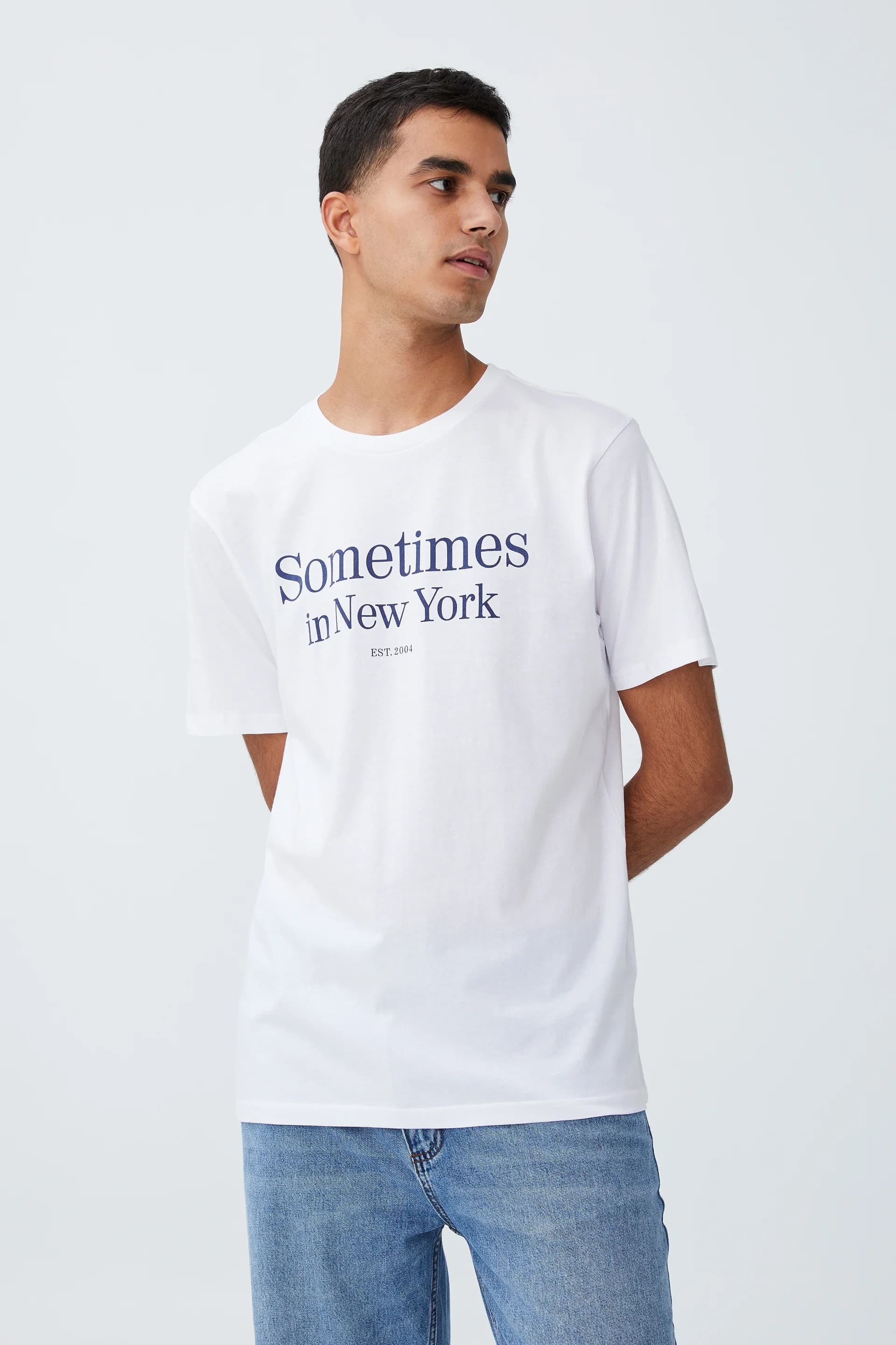 Cotton On - Áo Thun Có Hoạ Tiết Nam - Tbar Text T-Shirt - WHITE/SOMETIMES IN NEW YORK SERIF