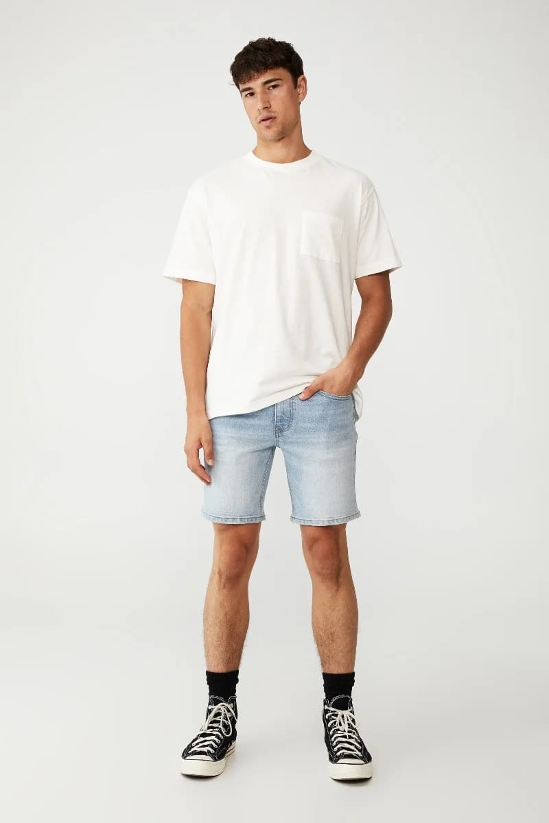 Cotton On - Quần Jeans Ngắn Nam - Straight Short - VAPOUR BLUE