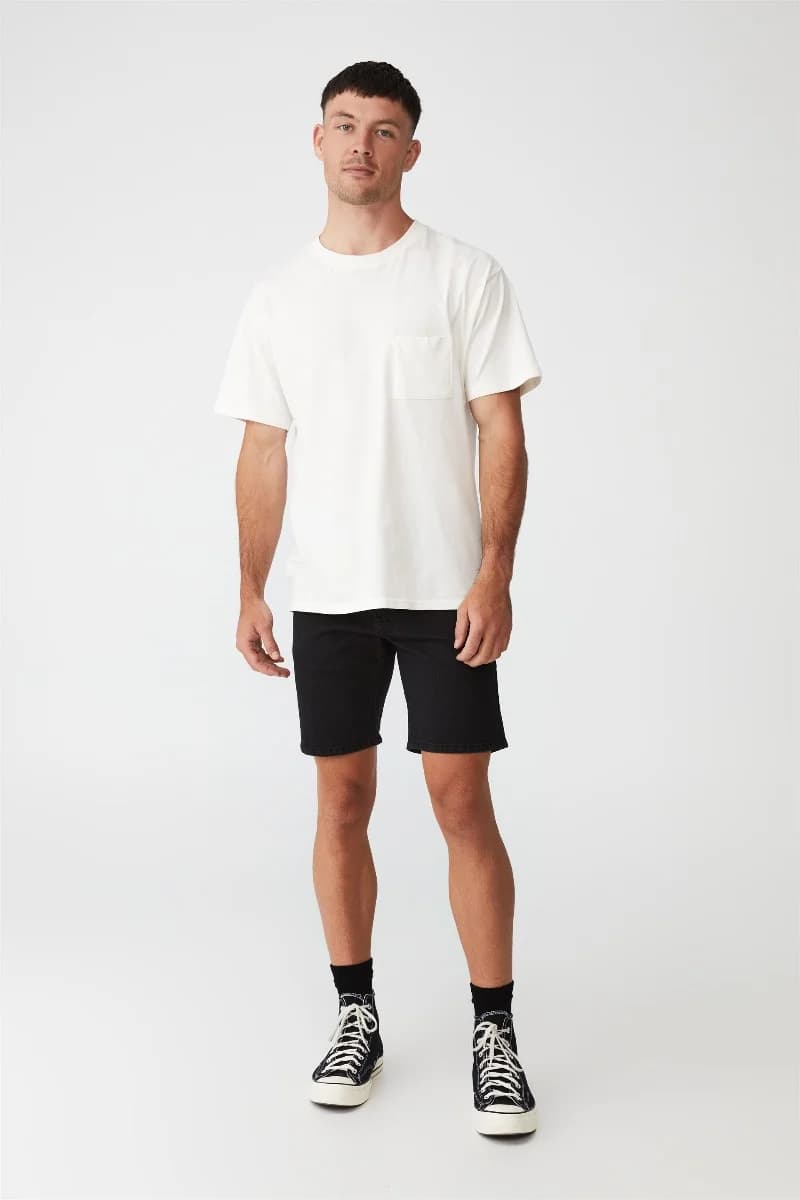 Cotton On - Quần Jeans Ngắn Nam - Straight Short - WASHED BLACK
