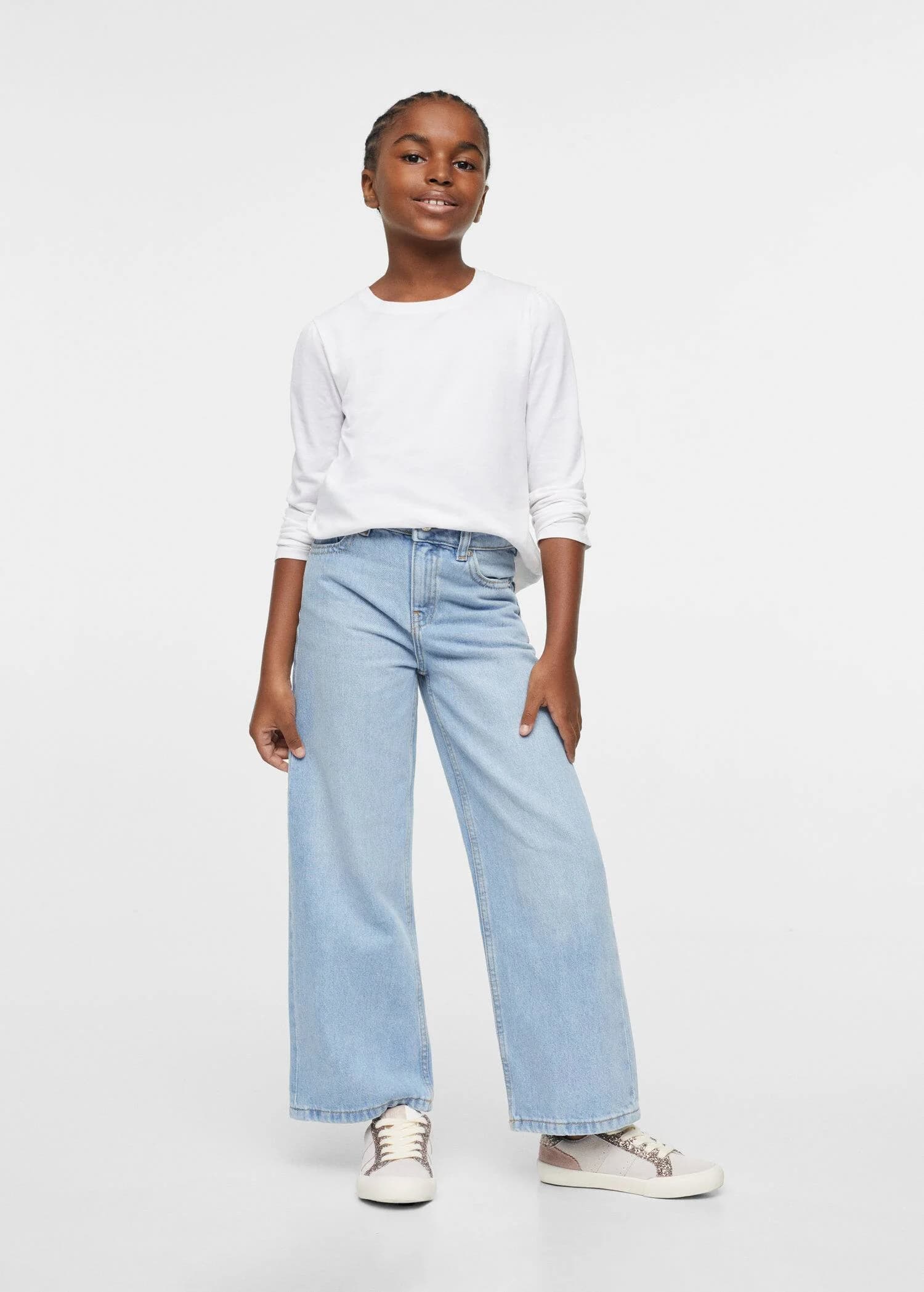 Mango - Quần Jeans Wide - MEDIUM BLUE