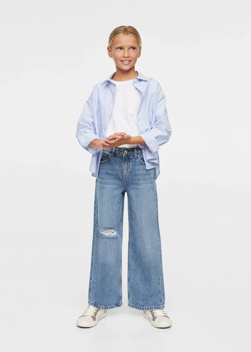 Mango - Quần Jeans Wide - NAVY
