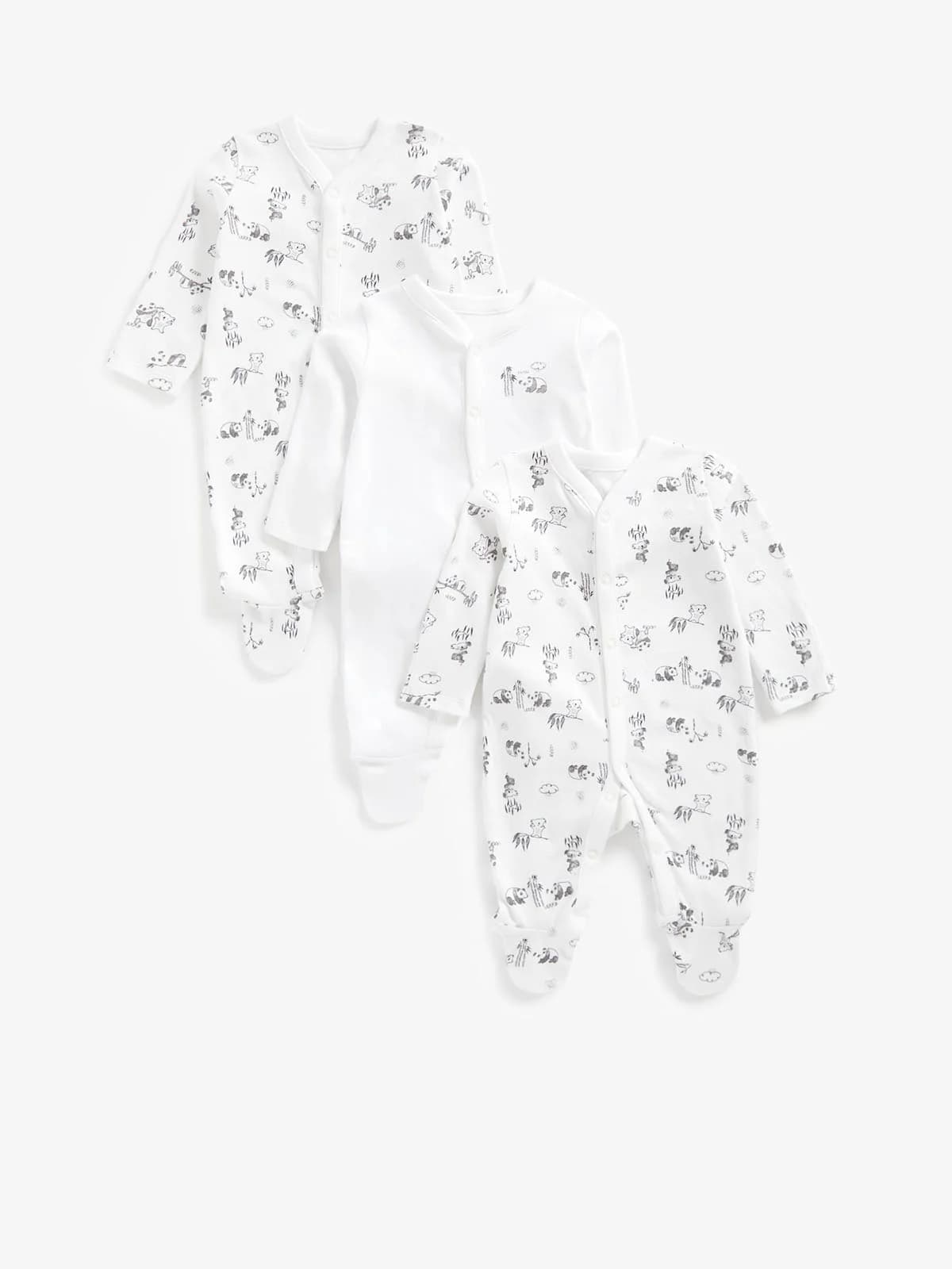 mothercare - sleepsuits - set 3 bộ áo liền quần dài tay dài chân nhiều màu - WHITE