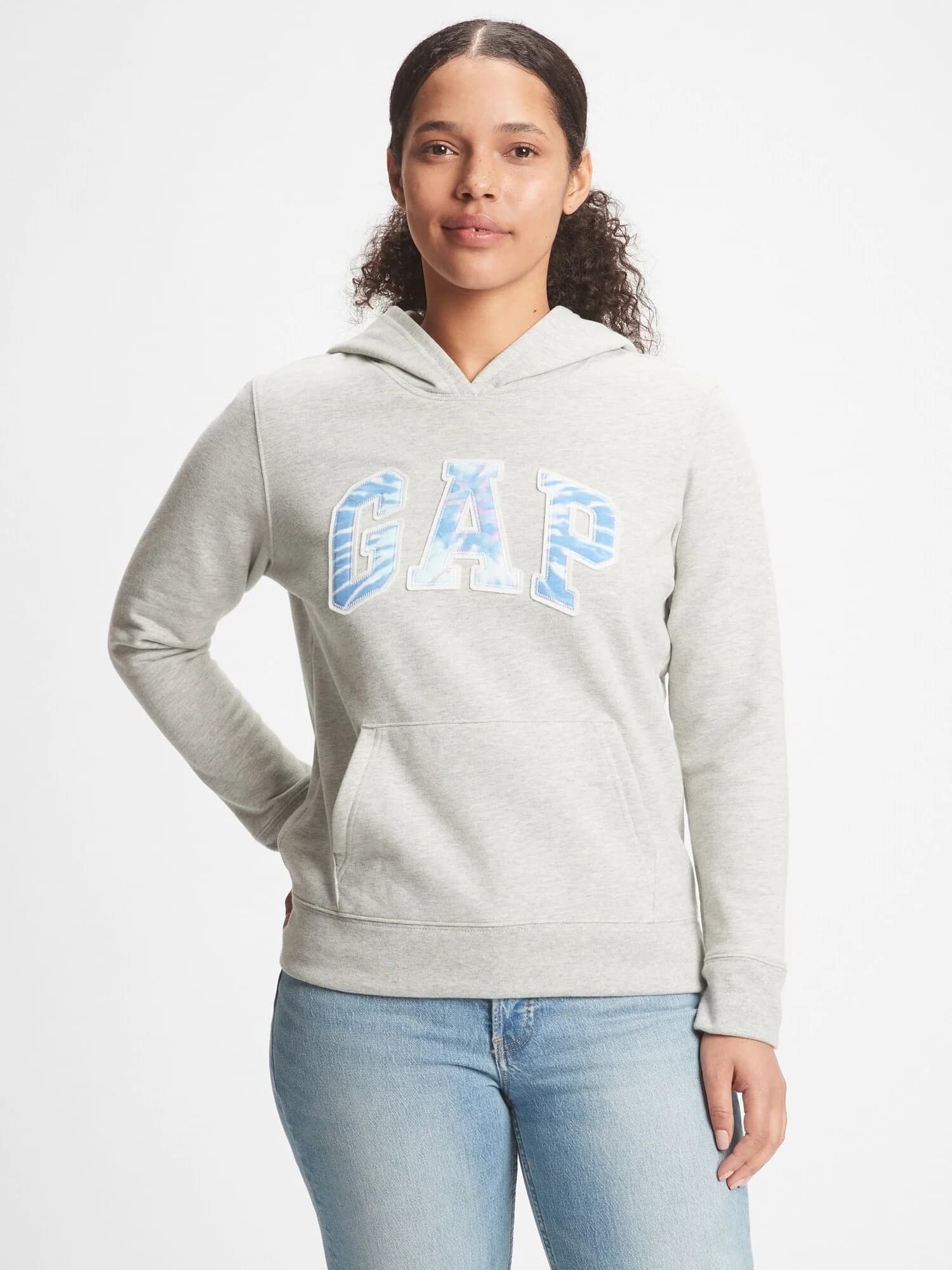 GAP - Áo Hoodie Nữ - Logo - GREY TIE DYE