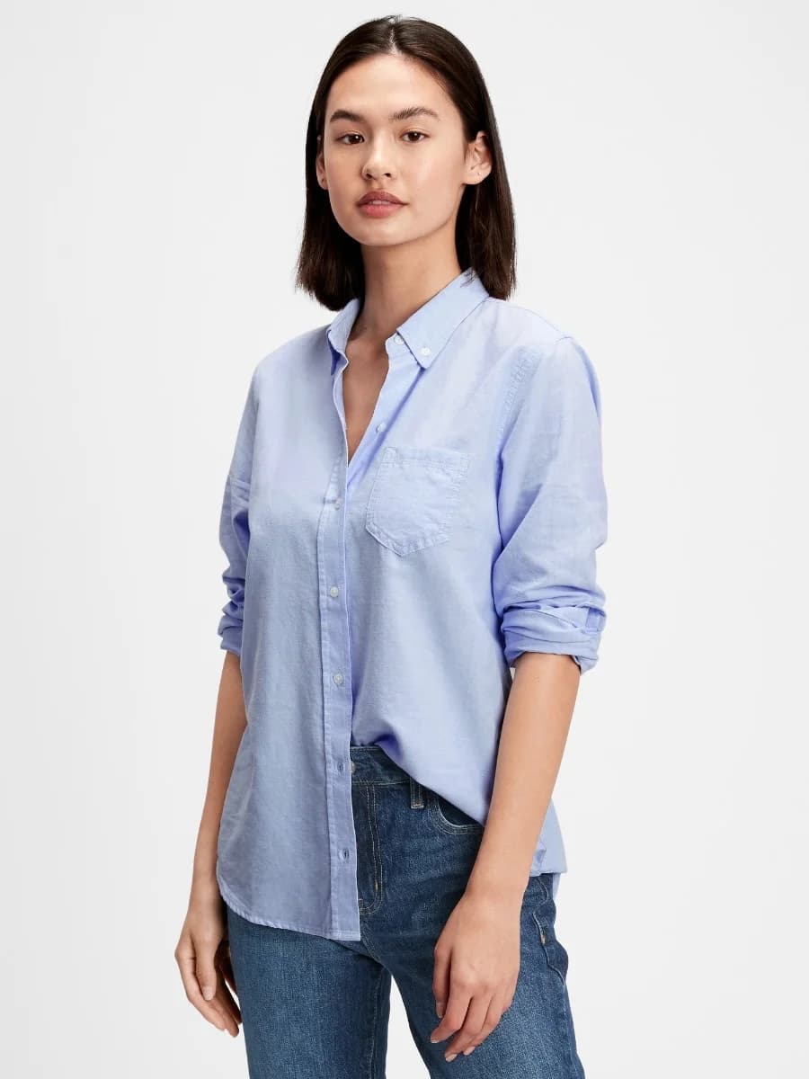 GAP - Áo Sơ Mi Tay Dài Nữ - Oxford Boyfriend - LIGHT BLUE