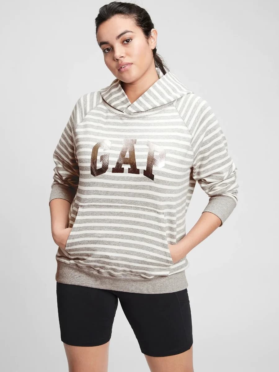 GAP - Áo Hoodie Nữ - Logo - GREY STRIPE