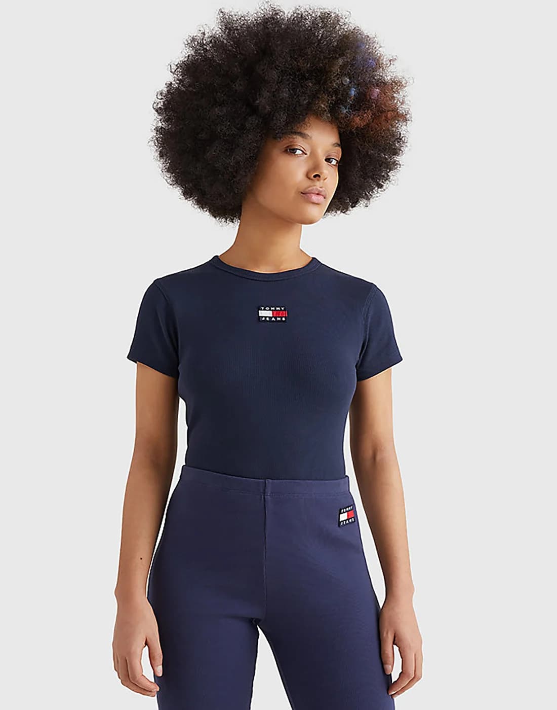 Tommy Jeans - Áo Thun Nữ Tay Ngắn TJW Baby Crop RIB Center Badge - TWILIGHT NAVY